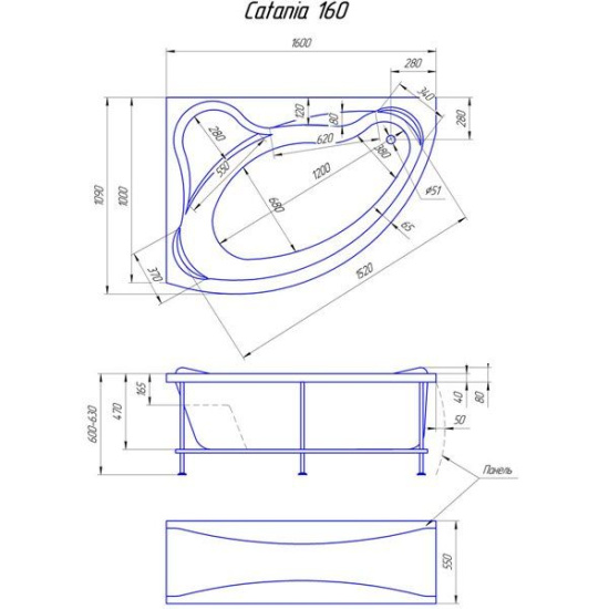 Акриловая ванна 1MarKa Catania L 160х110 см