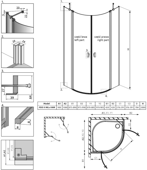 Душевой уголок Radaway Nes PDD II 90x100