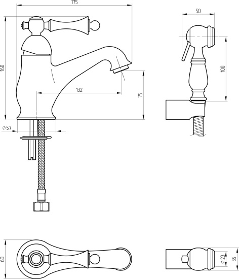 Смеситель для раковины Migliore Bomond 26887 с гигиеническим душем, золото
