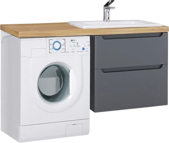 Мебель для ванной Jorno Wood 120, серая, подвесная, под стиральную машину