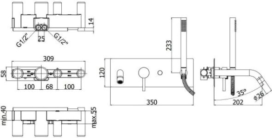 Смеситель для ванны Paffoni Light LIG001HG золото медовое