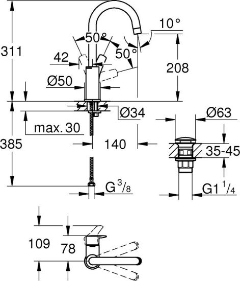 Смеситель для раковины Grohe Eurosmart 23970003