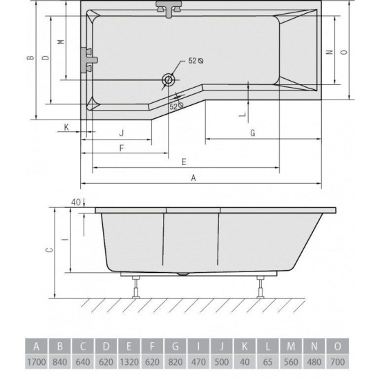 Акриловая ванна Alpen Versys L 170x85/70 см