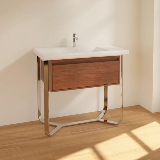 Тумба с раковиной Villeroy & Boch Antheus 100 american walnut, с подставкой из глянцевой стали