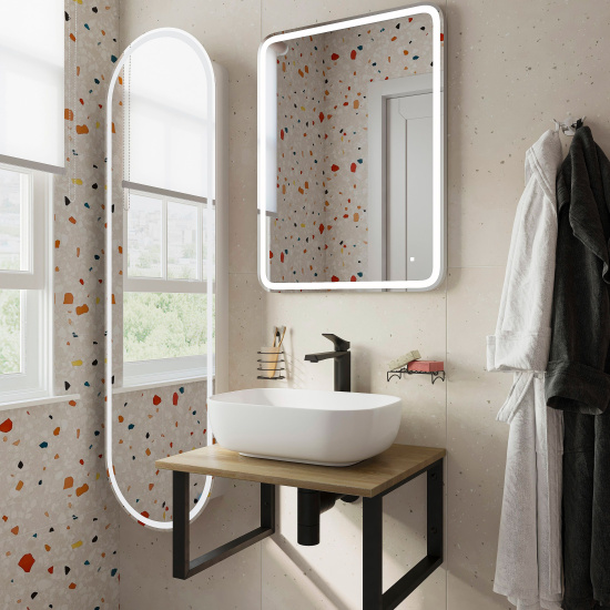 Столешница с раковиной Diwo Элиста 60 светлое дерево, с раковиной Moduo 50 Square