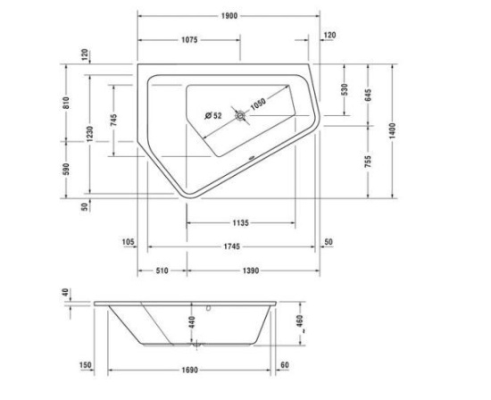 Акриловая ванна Duravit Paiova 5 190x140 SX 700392000000000