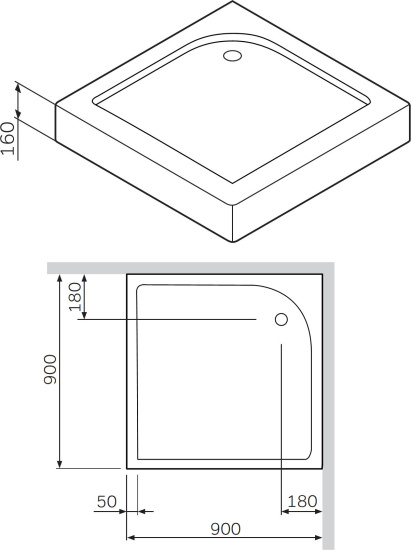Поддон для душа Am.Pm Bliss L Square Slide 90x90