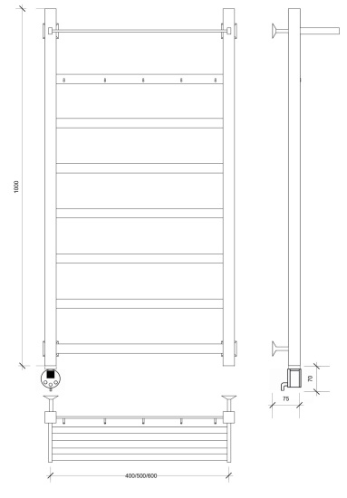 Полотенцесушитель электрический Secado Корсико 1 КСП 100/50 L, хром