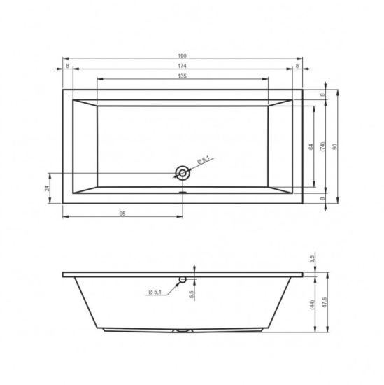 Акриловая ванна Riho Lusso 190x90 см
