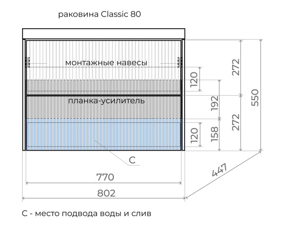 Тумба с раковиной Style Line Стокгольм 80 подвесная, белый рифленый софт