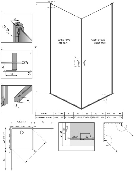 Душевой уголок Radaway Nes KDD I 90x100