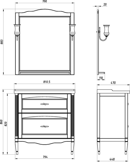 Мебель для ванной ASB-Woodline Римини Nuovo 80 антикварный орех