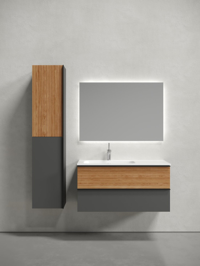 Тумба с раковиной Sancos Delta 100 дуб красный/графит левая, DL100LGR