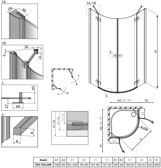 Душевой уголок Radaway Essenza New PDD 100х80