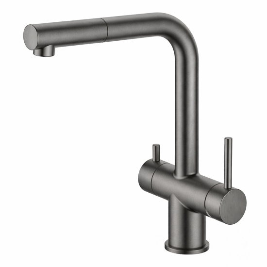 Смеситель для кухни Gappo G4397-79 с выдвижным изливом, оружейная сталь