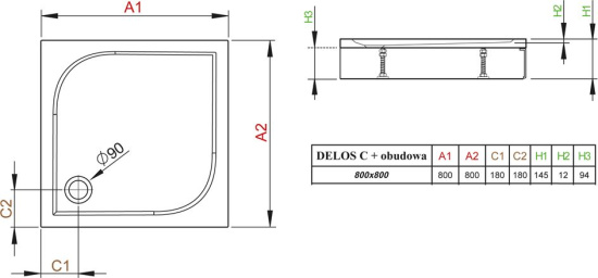 Поддон для душа Radaway Delos C800 с панелью