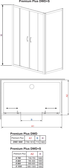 Душевой уголок Radaway Premium Plus DWD+S 180x90 стекло фабрик