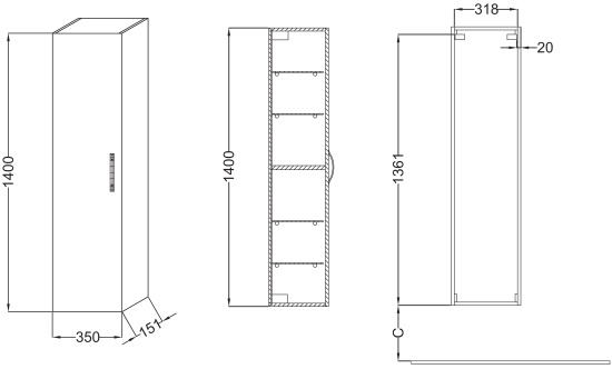 Пенал Jacob Delafon Ola серый антрацит
