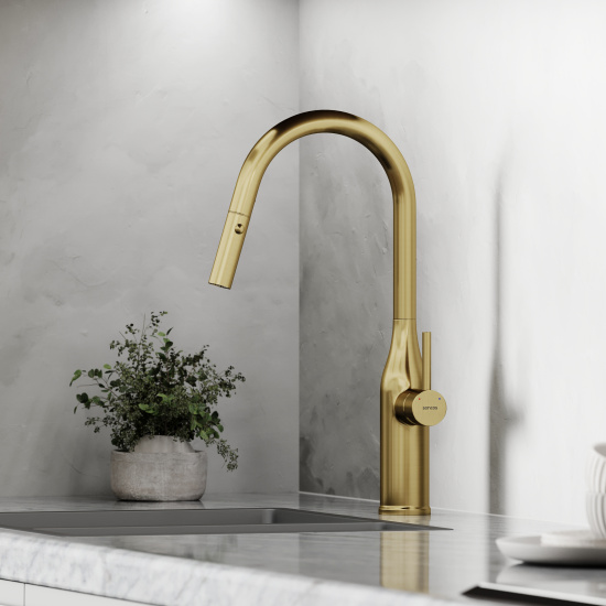 Смеситель для кухни Sancos Grand SC4002BG с выдвижной лейкой, брашированное золото