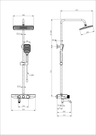Душевая стойка Wonzon & Woghand WW-B3099-A-MW с термостатом