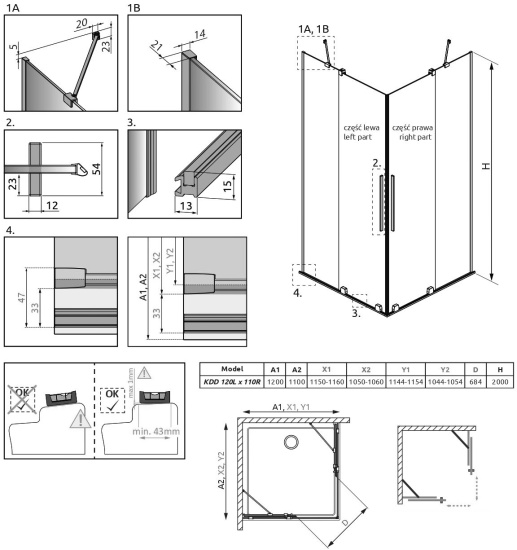 Душевой уголок Radaway Furo Gold KDD 120х110