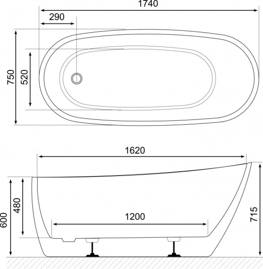 Акриловая ванна Excellent Comfort+ 175x75 см отдельностоящая белая