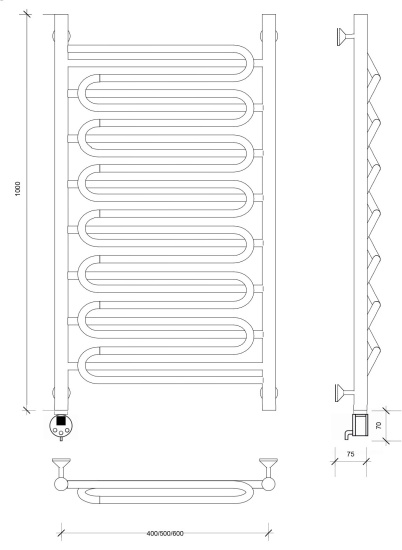Полотенцесушитель электрический Secado Валенсия 3 100/60 L, хром