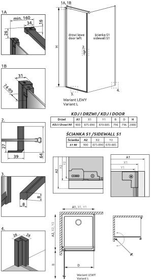 Душевой уголок Radaway Nes Black KDJ I Frame 90x90 L
