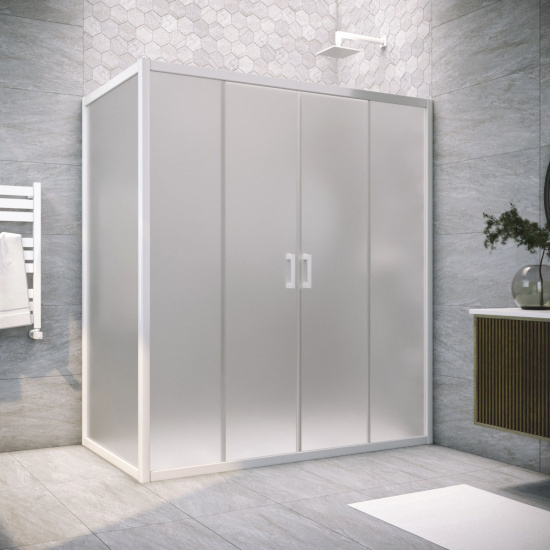 Душевой уголок Vegas Glass Z2P+ZPV NOVO 195*100 01 10, профиль белый, стекло сатин