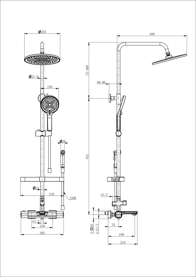 Душевая стойка Wonzon & Woghand Solid WW-C3011-A1-CR с термостатом