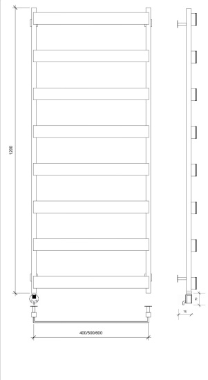 Полотенцесушитель электрический Secado Кродо 120/40 L, черный матовый