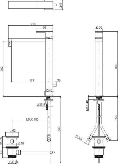 Смеситель для раковины Cezares Unika LC-03/24-W0 золото