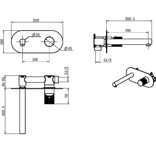 Смеситель для раковины Boheme Stick 125-NB.4 с внутренней частью