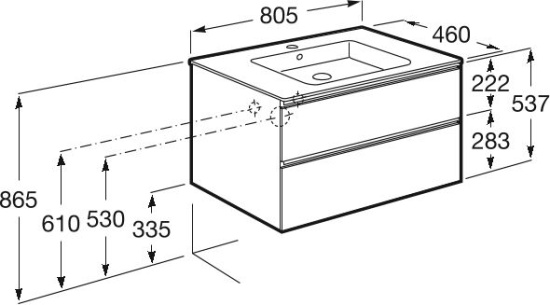 Тумба с раковиной Roca The Gap 80 2 ящика, белый глянец
