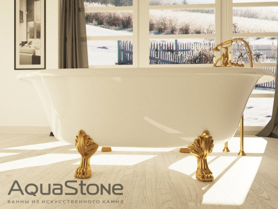 Ванна из искусственного камня AquaStone Оливия 180 см на ножках хром