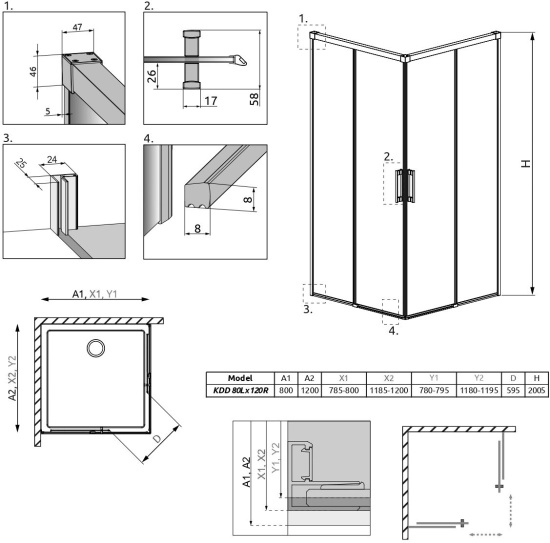 Душевой уголок Radaway Idea Black KDD 80x120