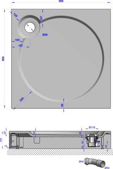 Поддон для душа GuteWetter Deluxe 90x90x16 Q черный
