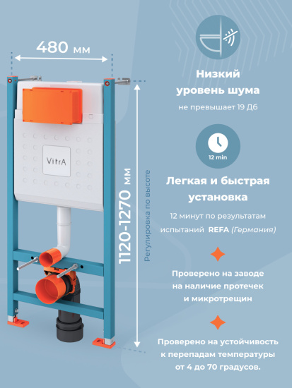 Инсталляция Vitra Integra 9856B003-7207 Square подвесной унитаз + кнопка