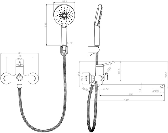 Смеситель для ванны Lemark Minima LM3851C универсальный