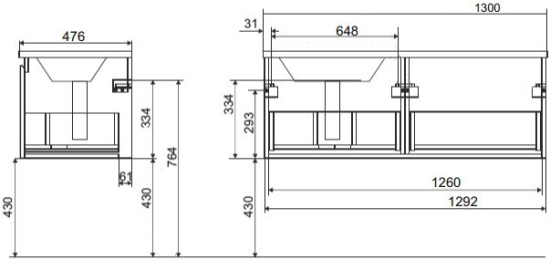 Тумба с раковиной Эстет Dallas Luxe 130 подвесная, 1 ящик, L
