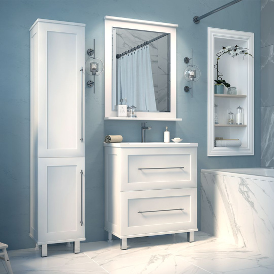 Зеркало Misty Марта 70 белое глянцевое, с полкой