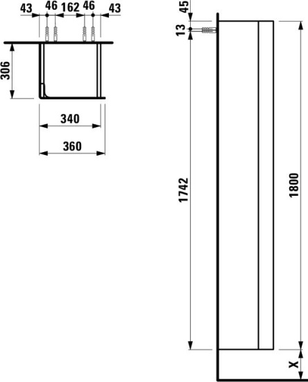 Пенал Laufen Ino 4.2545.1.030.170.1 L, белый матовый