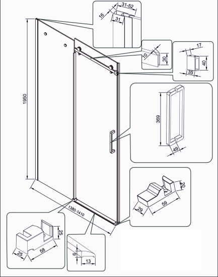 Душевая дверь в нишу Veconi Vianno VN-74B 140 см, профиль черный