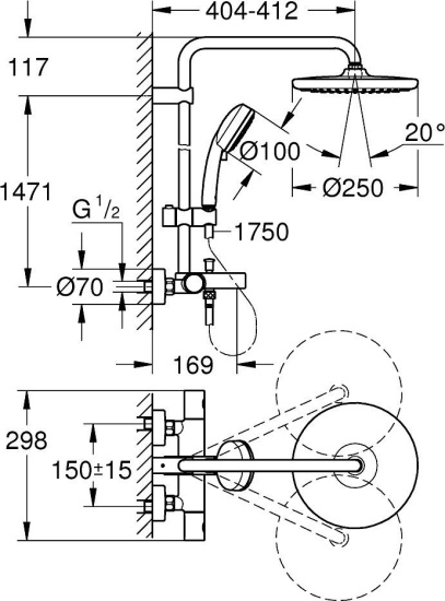 Душевая стойка Grohe Tempesta Cosmopolitan System 250 26672000, термостат