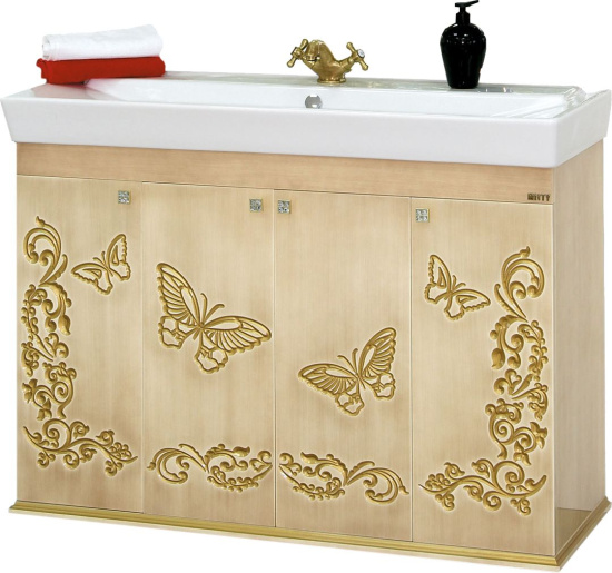 Тумба с раковиной Misty Бабочка 120 бежевая, патина