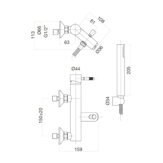 Смеситель для ванны Webert Rimini RI850101560, черный