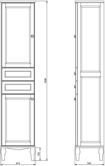 Пенал ValenHouse Астер 40 L белый, фурнитура хром
