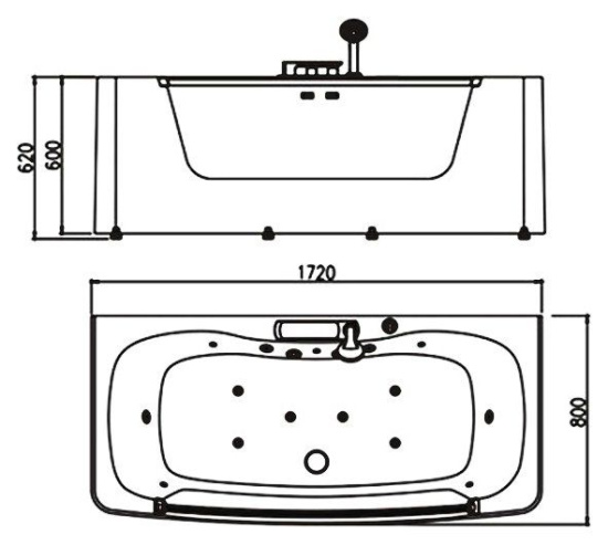 Акриловая ванна Appollo AT-9075T с гидромассажем 170 см
