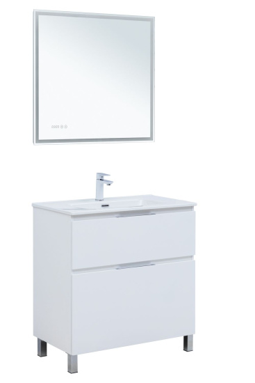 Тумба с раковиной Aquanet Алвита New 80 Flat напольная 2 ящика, белая матовая