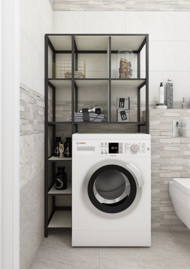 Шкаф Sanflor Лофт северное дерево светлое, черный муар, для стиральной машины